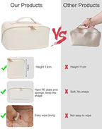 Relavel Travel Makeup Bag for Women, Large Capacity Cosmetic Bags with Separate Brushes Compartments, Waterproof Toiletry Organizer Bags with Handle for Travel Essentials - White