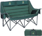 Nice C Double Padded Camping Chair, Oversized Loveseat Camping Chair, Outdoor Camping Couch for Adults, Lawn Chairs, Extra Padded, with Cup Holder, Cooler Bag, Bottle Opener (Green)