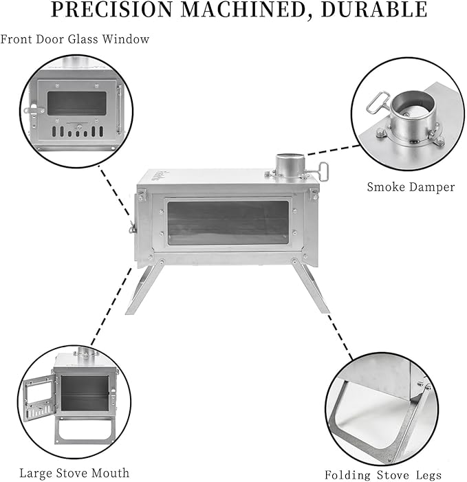 FIREHIKING Titanium Stove Portable Folding Tent Ta1 Stove Slide Mini for Camping Backpacking Hunting Cooking 3.4lb