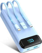 Portable Charger 40000mAh Power Bank Built-in Cable Battery Pack, PD 22.5W Fast Charging Portable Phone Charger 4 Output 3 Input, Compatible with iPhone 16 15 14 13 Samsung Google iPad (Blue)