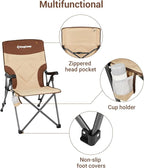 KingCamp 3-Position Adjustable Camping Chairs Heavy Duty High Back Oversized Chairs for Outside Portable Padded Backrest Camp Chair (Khaki/Coffee)