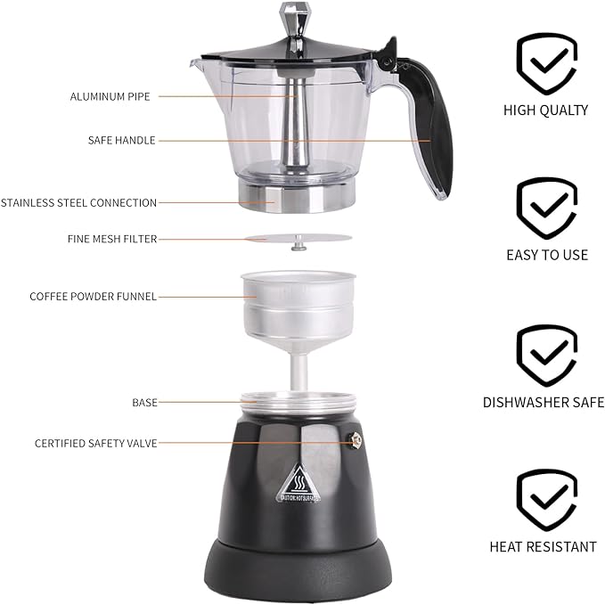 LAOION Cuban Coffee Maker, 6 or 3cup Electric Espresso Coffee Maker, Portable Cafeteras Electricas Modernas, Electric Moka Pot with Detachable Base & Overheat Protection, Coffee Gift for Home Travel