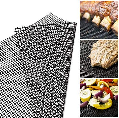 AOOCAN Grill mesh mat - Set of 5 Non Stick BBQ Grill mats, Heavy Duty, Reusable Grilling mats, Easy to Clean - Works on Gas, Charcoal, Pellet Grill - 15.75 x 13 in, Black