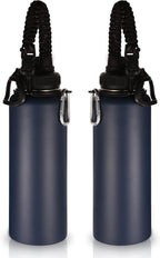 Volhoply Insulated Water Bottles Bulk 2 Pack, 40 oz Reusable Stainless Steel Sports Bottle with Paracord Handle & Spout Lid, Double Wall Vacuum Travel Big Water Cups with Wide Mouth(Navy,2 Set)