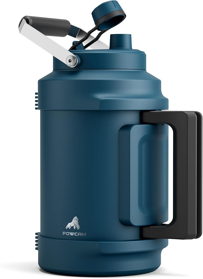 Gallon Water Jug for Outdoors: 2-in-1 Straw Spout Lid, Dual Handle, Leakproof, Keep Cold 48H, 128 oz Insulated Water Bottle for Men, Travel, Gym, Trip, Workout, Camping, Hydration, Fitness (Deepsea)
