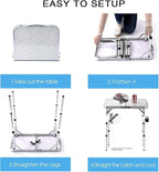 Folding Table Small, 24''L x16''W Camp Aluminum Table with Adjustable Height Legs, Indoor Outdoor Lightweight Portable Folding Aluminum Dining Table for Picnic Camping 2-Feet（10"/19"/27）