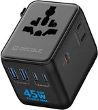 Universal Travel Adapter, International Travel Plug Adapter with 3 USB-C ＆ 2 USB-A Ports 45W, All in One Portable Socket, for USA, UK, EU, AU ＆ 224+ Countries (Black)