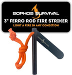 Ferro Rod Fire Starter Drilled Flint and Steel Survival Tool Kit with High Visibility Paracord Lanyard and Weatherproof Striker