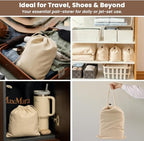 LFH Cotton Shoe Storage Bags with Drawstring, Dustproof Breathable Reusable Organizer, Perfect For Travel, Dorm, Hotel, College, Gym, Easy to Carry, Machine Washable 12"x17" (Pack of 2) - Natural