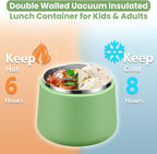 14oz Insulated Vacuum Food Jar with Buckle Lid,Soup Thermo for Hot Food Kids,Wide Mouth Leakproof Stainless Steel Lunch Container with Spoon-Green