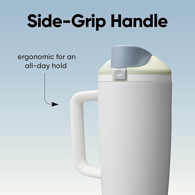 Owala FreeSip Tumbler Insulated Stainless Steel Water Bottle with Built-in Straw and Side Handle, For Travel, Work, School, and Sports, 40oz, BPA Free, Leak Proof, Iced Breeze