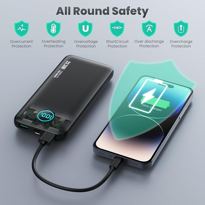Portable Charger 10800mah,Slim 22.5W LCD Display Power Bank, Dual QC 4.0 PD Fast Charging Battery Pack, Phone Charger Compatible With iPhone 15/15 Plus/15 Pro/15 Pro Max/Android Phone/Samsung Galaxy