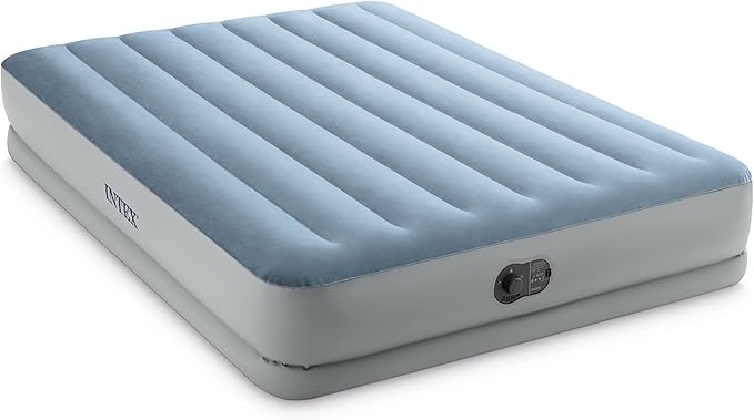Intex 64159E Dura-Beam Plus Mid-Rise Air Mattress: Fiber-Tech - Queen Size - Built-in USB Electric Pump - 14in Bed Height - 600lb Weight Capacity