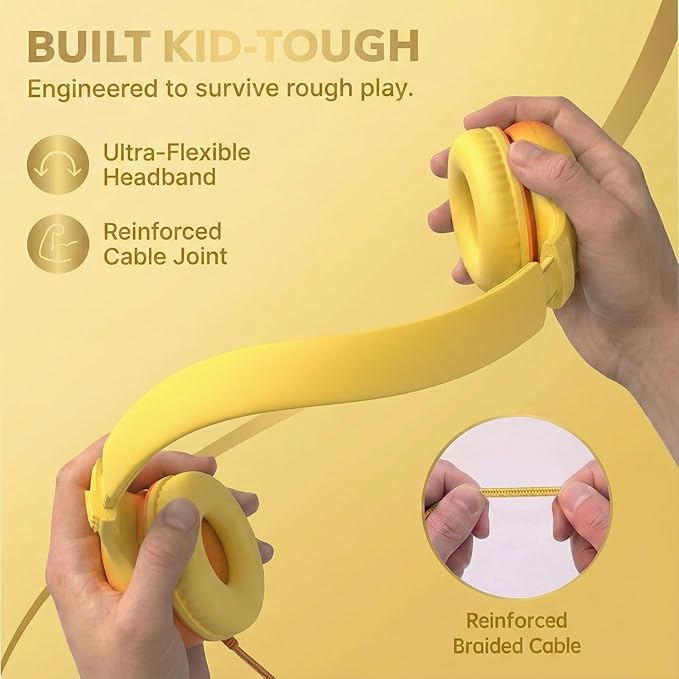 ADOOPE Wired Kids Headphones with USB C Plug, 85dB Safe Volume, Adjustable Headband, Tangle-Free Cord Headphones for School, Tablet, Travel (Yellow & Orange, Without Microphone)