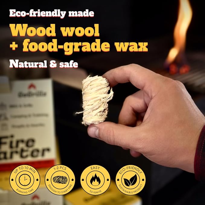 25pcs Fire Starter – Pine Wool & Natural Wax for Quick, Eco-Friendly Ignition of Grills, Fireplaces, Fire Pits & BBQs