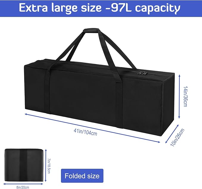 INFANZIA 41inch Sports Duffel Travel Bag, 94L Extra Large Duffel Luggage Bag with Upgrade Zipper, Water Resistant & Foldable Equipment Storage Bag for Camping Tent Tripod Fishing