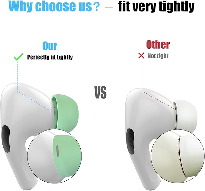 3 Pairs Replacement Ear Tips for AirPods Pro 1st & 2nd Generation with Noise Reduction Hole, Silicone Ear Tips for AirPods Pro with Portable Storage Box and Fits in Charging Case(Medium, Mint Green)