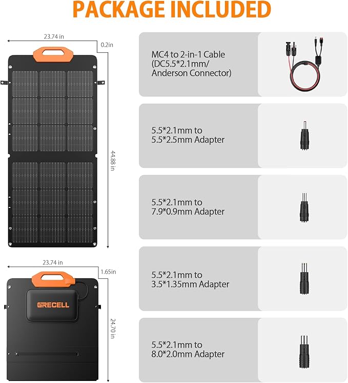 GRECELL 100W Solar Panel for Power Station Generator, 21.5V Portable Foldable Solar Panel with Fast Charger and Adjustable Kickstand Solar Cell Charger for Outdoor Camping RV Van Travel