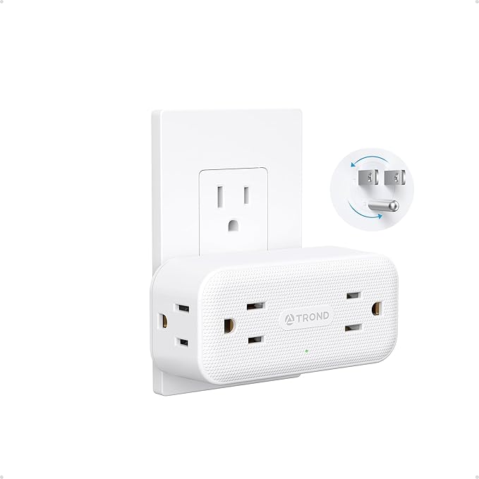 TROND Surge Protector Outlet Extender with 360 Rotating Plug, 4 AC Plug Adapter, 900 Joules Surge Protection, A Small Charging Station, 3-Sided Outlet Splitter for Home Office Travel Dorm, White