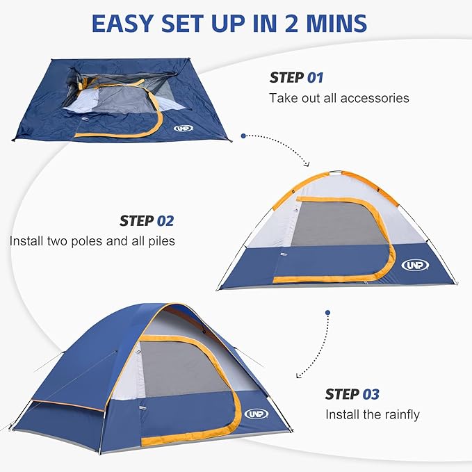 Camping Tent 4 Person, Waterproof Windproof Tent with Rainfly Easy Set up-Portable Dome Tents for Camping