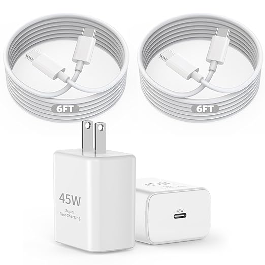45W Charger iPhone 17 16 15 Pro Max,2Pack Super Fast USB C Charger Block Travel Plug 2Pack Long 6FT USBC to C Cable Quick Charging for Apple iPhone 17/Pro/17 Air/ 16/16 Pro/16 Plus/15/Plus/Pro/Pro Max