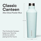 Corkcicle Classic Canteen Insulated Water Bottle - Stainless Steel Reusable Tumbler - Triple Insulated - Keeps Drinks Cold 25 Hours or Hot 12 Hours - Cupholder Friendly - Gloss Powder Blue - 25 oz