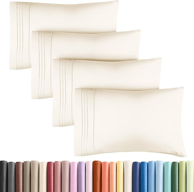 Pillowcases - Ultra Soft Hotel Quality Pillowcase Covers - Comfy, Cozy & Wrinkle Free - Shrinkage and Fade Resistant - Machine Washable Pillow Protectors - (King, Off White, 4 Piece Set)