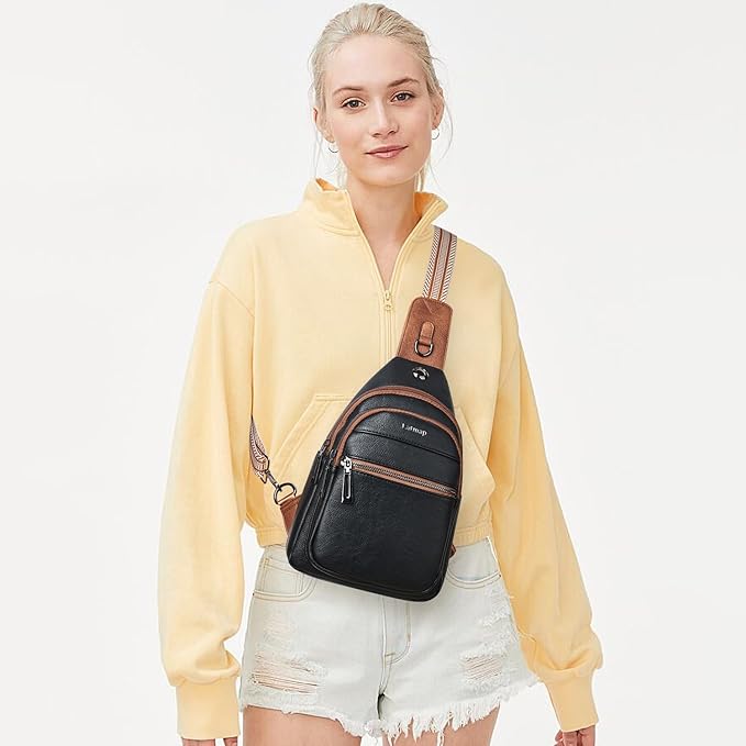 7L Sling Bag For Women Faux Leather Anti Theft Small Casual Daypack Backpack Fanny Pack Crossbody Chest Bags Purse Waterproof