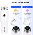SENDESTAR 40oz Water Bottle Wide Mouth Stainless Steel Vacuum Insulated Double Wall with 2 Straw Lids Fit in Any Car Cup Holder