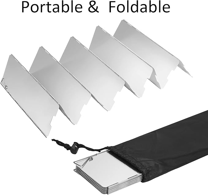 Folding Camping Stove Windscreen 12 Plates Aluminum Camping Stove Windshield with Carrying Bag Portable Camp Stove Wind Screen Outdoor Cooker Butane Burner Wind Shield