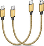 etguuds Gold USB C to USB C Cable 1ft, 2-Pack 60W USBC to USBC Cord, Type C to C Charger Cable Fast Charging for iPhone 17 16 15 Pro Max Plus Air, Samsung Galaxy S25 S24 S23, for MacBook/iPad, Pixel