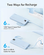 VRURC 10000mAh Power Bank Built-in Cables, Portable Charger with LED Display, Slim Travel Battery Pack with Cords, 5 Output Dual Input Phone Charger for Cell Phone Smart Devcies-Blue(1 Pack)