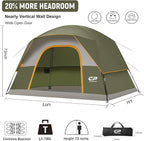 CAMPROS CP Tents for Camping 6 Person Tent Waterproof Windproof Double Layer Family Camping Tent, Easy Setup Dome Tent with Large Mesh Windows & Wider Door for Outdoor Camping & Hiking