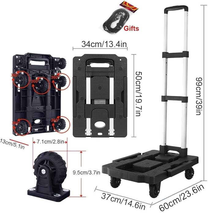 Folding Hand Truck Trolley Cart Home Beauty Utility Cart for Luggage,150kg(Black)
