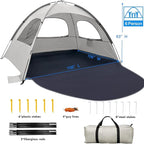 WhiteFang Beach Tent Anti-UV Portable Sun Shade Shelter for 3/4/6/8 Person, Extendable Floor with 3 Ventilating Mesh Windows Plus Carrying Bag, Stakes and Guy Lines