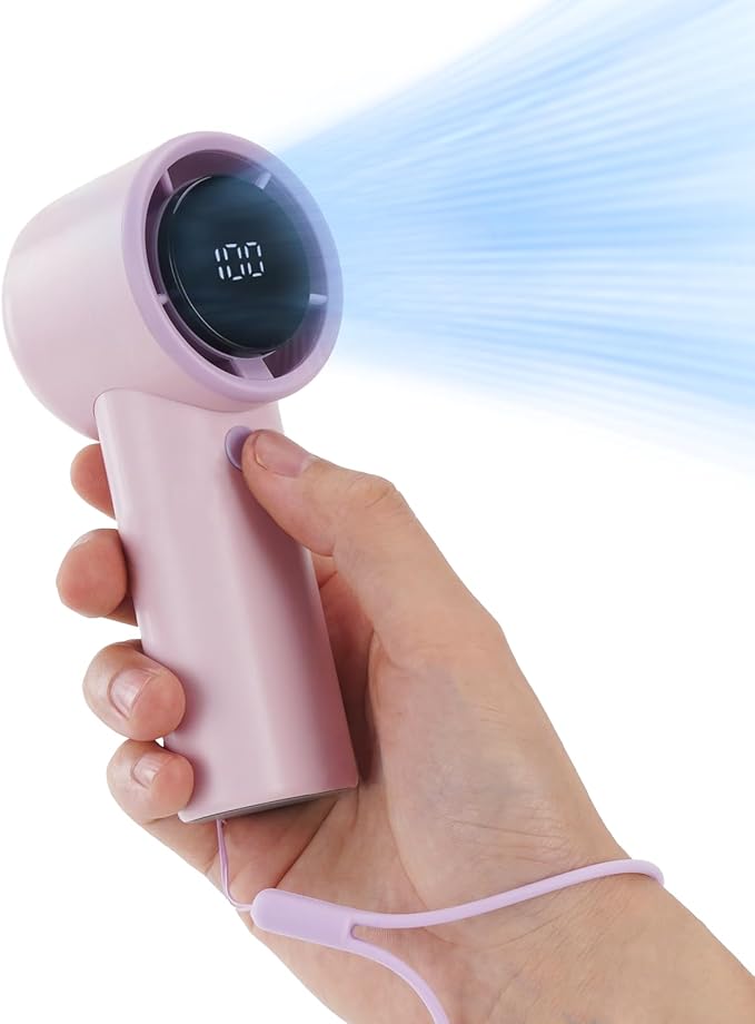 2025 Upgraded Portable Handheld Turbo Fan with 20-Hour Battery - Rechargeable Mini Fan with Digital Display, Anti-Slip Base, 5000mAh Capacity - Personal Fans for Travel, Vacation, Beach(Pink)