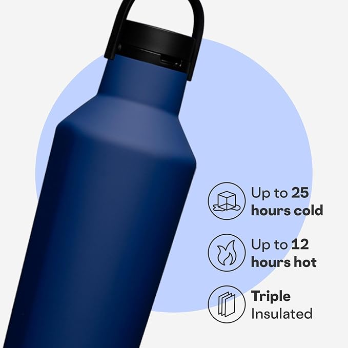 Corkcicle Sport Canteen - Keeps Drinks Cold 25 Hours - Stainless Steel Water Bottle - Triple-Insulated - Spill-Proof - Summer Drinkware Gift - Keeps Drinks Ice Cold - 32 oz - Midnight Navy