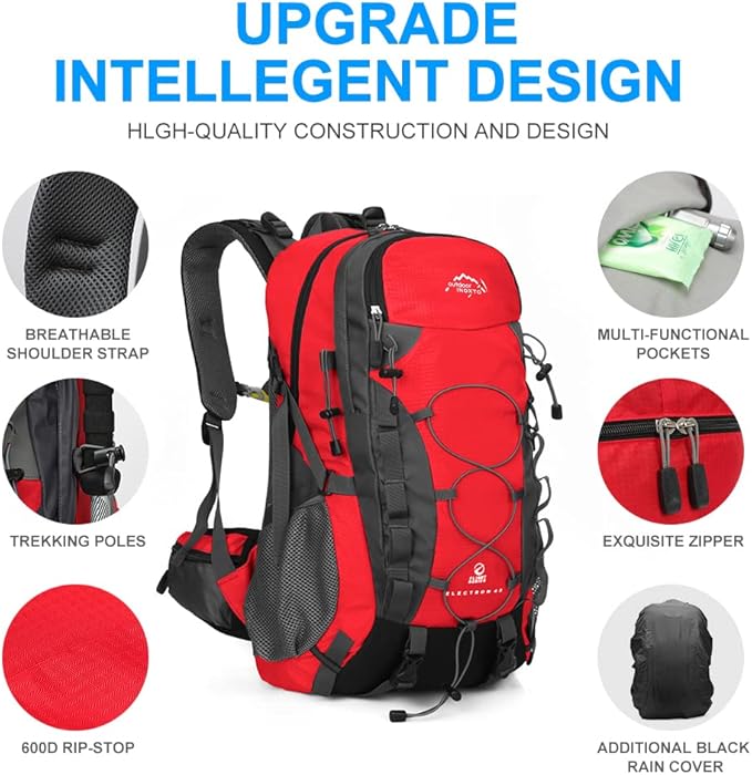 INOXTO lightweight Hiking Backpack 35L/40L Hiking Daypack with Waterproof Rain Cover for Travel Camping Outdoor Men and Women