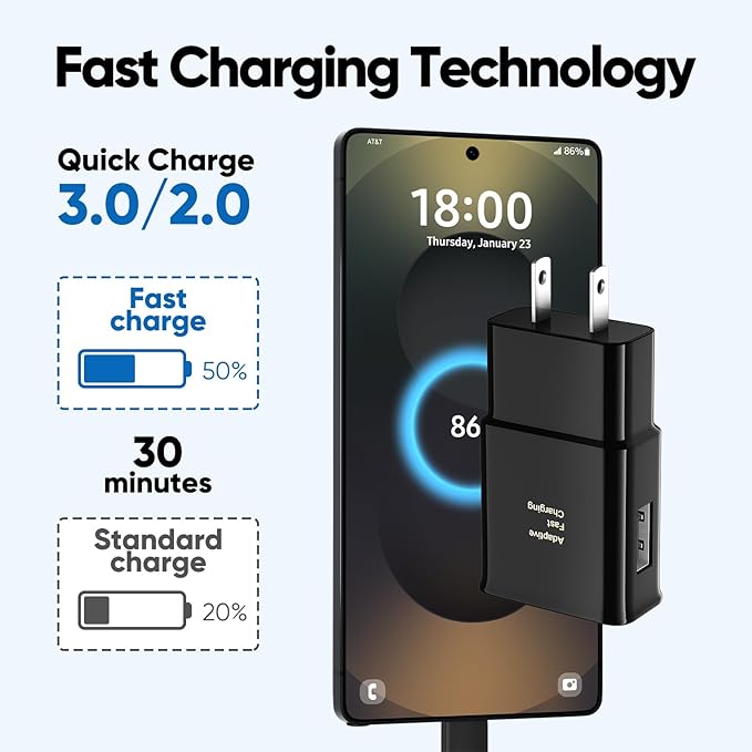 Type C Charger Fast Charging, Android Phone Charger with 8FT USB Type C Cable for Samsung Galaxy S23/S23 Ultra/S22/S21/S20/S20+/S10/S10+/S10e/S9/S9+/S8/S8Plus/Edge/Active/Note 8/9/10/20-Black