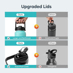 BUZIO Stainless Steel Water Bottle (Cold for 48 Hrs, Hot for 24 Hrs), 32 oz Vacuum Insulated Water Bottle with Straw Lid and Flex Cap (Double Wall, Wide Mouth, BPA Free, Leak Proof), Caribbean Blue