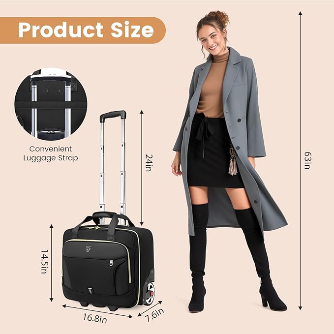 Rolling Laptop Bag,Rolling Briefcase for Men & Women,Laptop Briefcase on Wheels,Carry On Bag for Business Travel