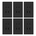 ELEGRP 42W Fast Charge & Power Delivery 4-Port USB Charger, Wall Outlet with 4 USB Ports, UL/CUL Listed, Wall Plate Included, 6 Pack, Matte Black