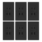 ELEGRP 42W Fast Charge & Power Delivery 4-Port USB Charger, Wall Outlet with 4 USB Ports, UL/CUL Listed, Wall Plate Included, 6 Pack, Matte Black
