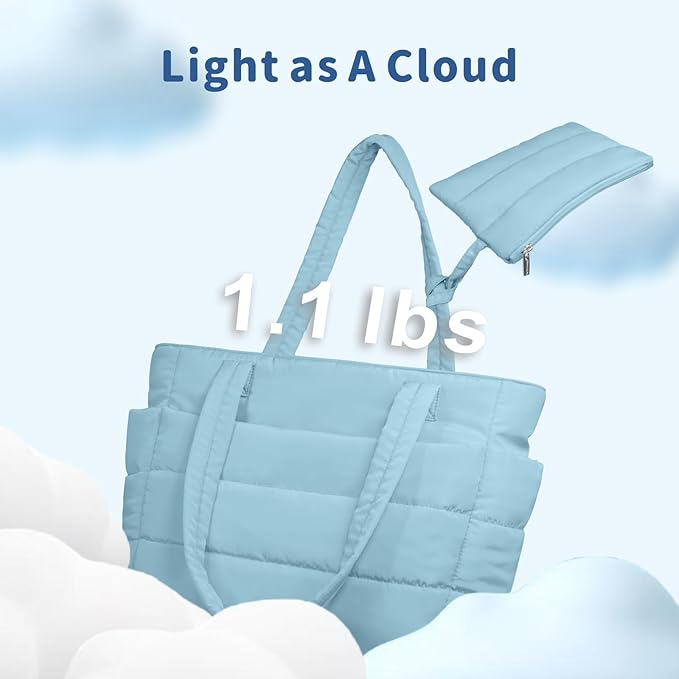 TOPDesign Puffer Tote Bag for Women, Lightweight Puffy Handbag with Compartments, Quilted Shoulder Bag for Work, Travel, Gym