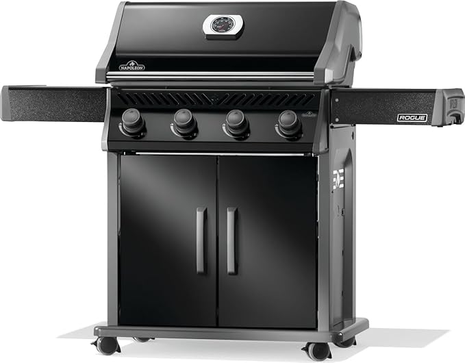 Napoleon Rogue 525 Propane Gas Grill, Black, Stainless Steel Grids, Durable 4-Burner Grill
