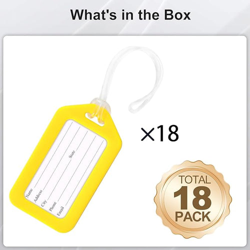 18 Pack Luggage Tag Bright Luggage Tags for Suitcases Bag Tags Name Tags for Kids Travel Accessories Must Haves by Sodsay (Yellow)