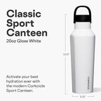 Corkcicle Sport Canteen - Keeps Drinks Cold 25 Hours - Stainless Steel Water Bottle - Triple-Insulated - Spill-Proof - Summer Drinkware Gift - Keeps Drinks Ice Cold - 20 oz - Gloss White