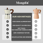 Mongdio Stovetop Espresso Maker Moka Pot, Cuban Coffee Maker Stove top coffee maker Moka Italian Espresso Greca Coffee Maker Brewer Percolator, 3 Espresso Cups, 5 oz - White