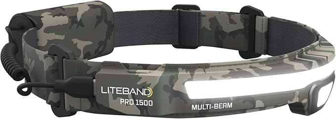 LED Headlamp, Liteband PRO 1500 Lumen Super Bright Head Lamp, Rechargeable Powerful Battery Powered Tactical Headlamps, Camping, Running, Hard Hat Light, Best Rated Forehead Flashlight, Camo