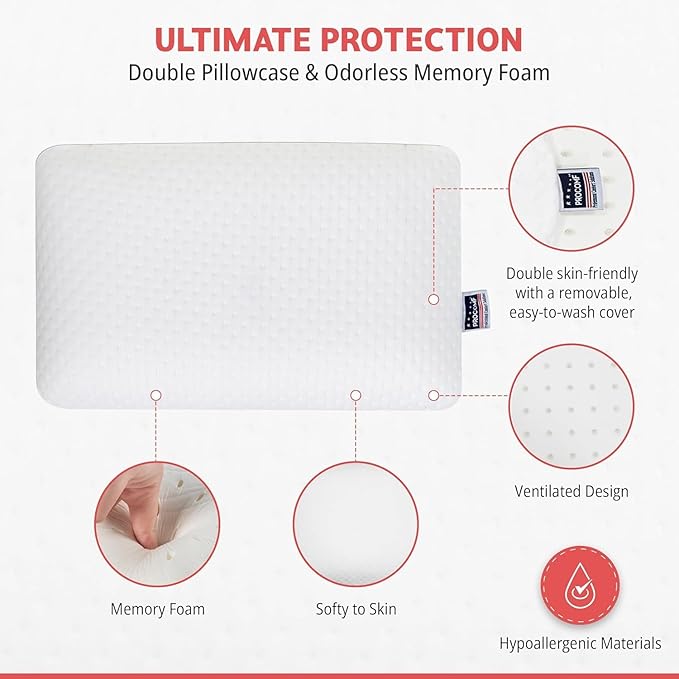 Travel & Camping Pillow - Comfortable Memory Foam Travel Small Pillow - Backpacking Pillow Easy to Carry Portable Bag Ideal for Airplane & Car Travel Pillows (White)